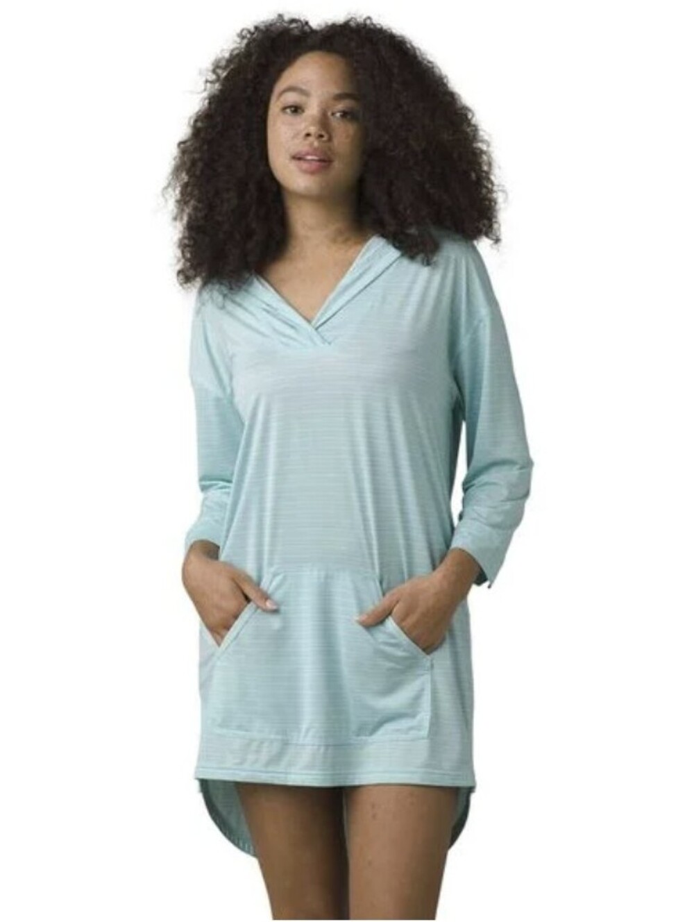 prAna Mantra Bay Tunic swimsuit cover-up in the Dark Beach Glass striped color